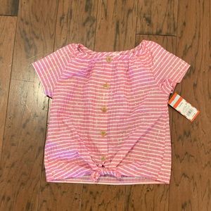 Cat & Jack Pink Stripe Button Tie Blouse - S NWT